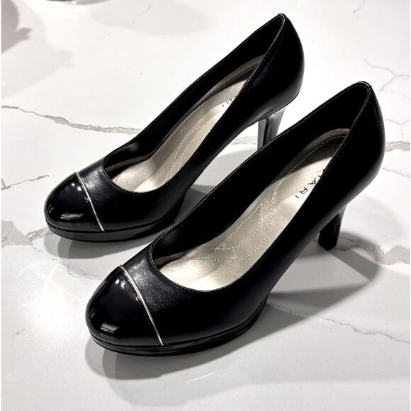 Tahari | Women’s Black Platform Contrast Leather Pump ‘Laurie’ - Picture 1 of 10